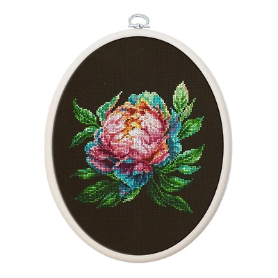 Luca-S Abalone Pearl Peony Counted Cross Stitch Kit with Display Hoop