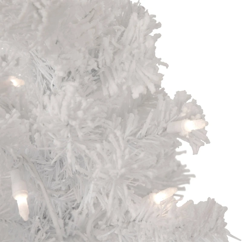 3.5ft. Pre-Lit Flocked White Winter Pine Tinsel Artificial Potted Christmas Tree, Clear Lights