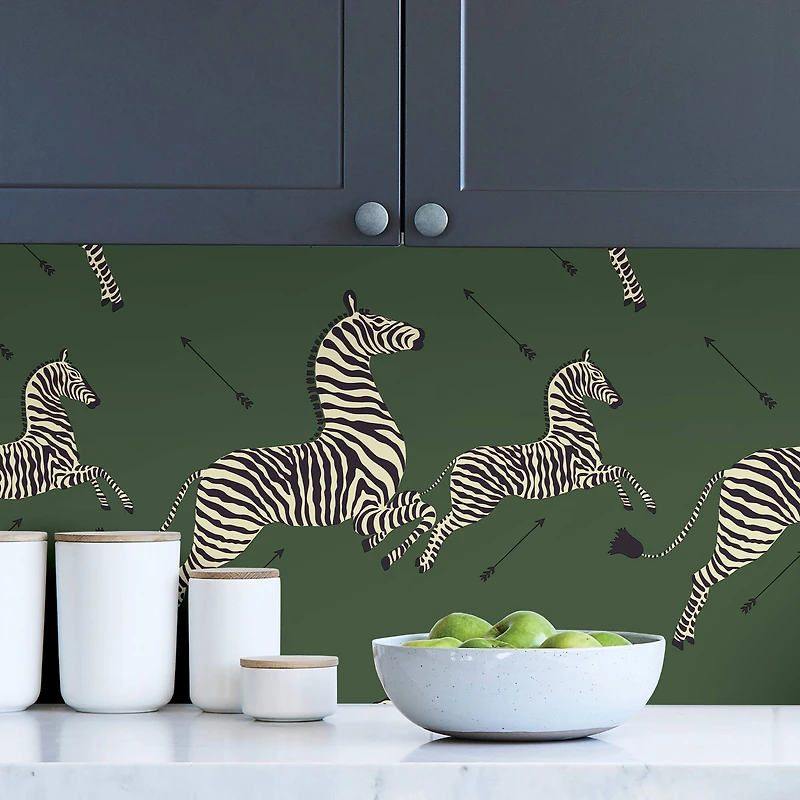 Scalamandre Serengeti Green Zebra Safari Peel & Stick Wallpaper 