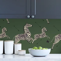 Scalamandre Serengeti Green Zebra Safari Peel & Stick Wallpaper 
