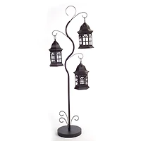 51.25'' Antique Brown and Black Metal Triple Lantern Tree
