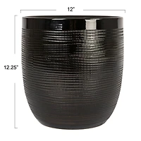 Hello Honey® 12" Black Coastal Embossed Textured Stoneware Planter