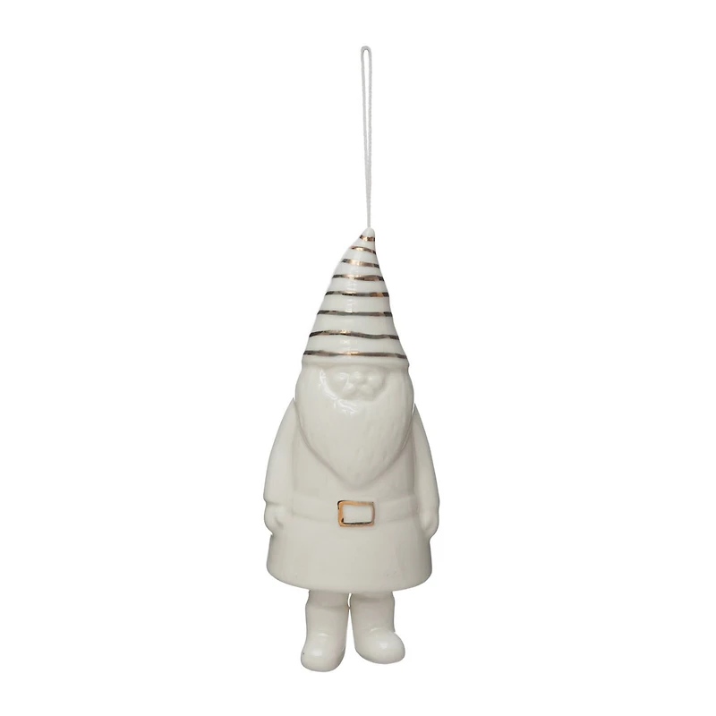 Hello Honey® 6" White Stoneware Gnome Bell with Gold Electroplating