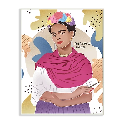 Stupell Industries Frida Kahlo Posing with Paint Brush Wall Plaque