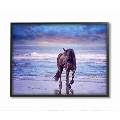 Stupell Industries Wild Horse on Beach Colorful Blue Sunset in Frame Wall Art