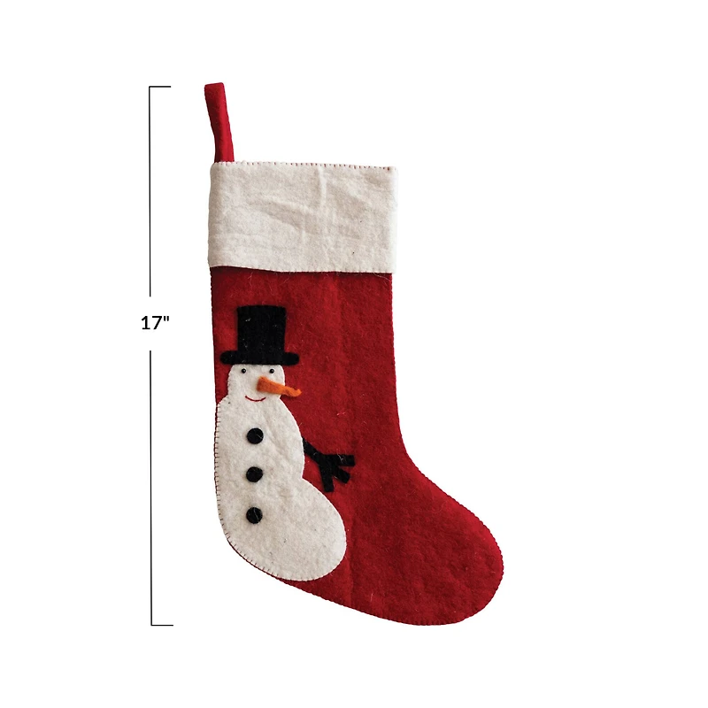 Hello Honey® 17" Handmade Wool Felt Stocking with Appliqued Snowman & Embroidery