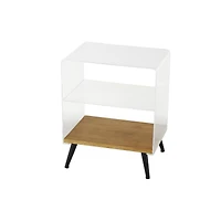 23" Clear Acrylic 1-Shelf Accent Table with Wood Base & Black Legs