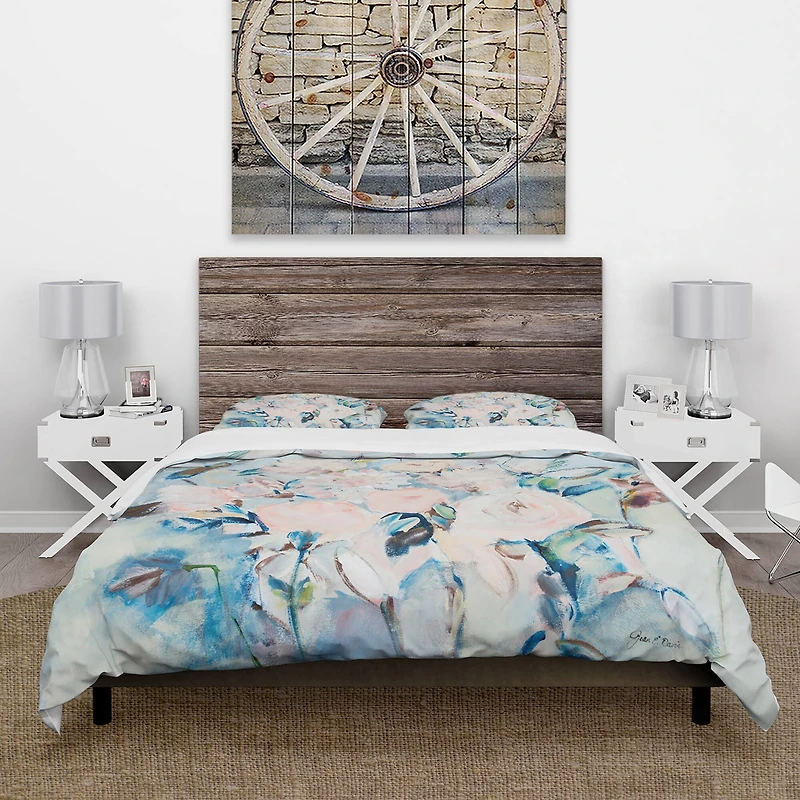 Designart 'Abstract Pink Flowers Farmhouse Waterpainting' Farmhouse Bedding Set