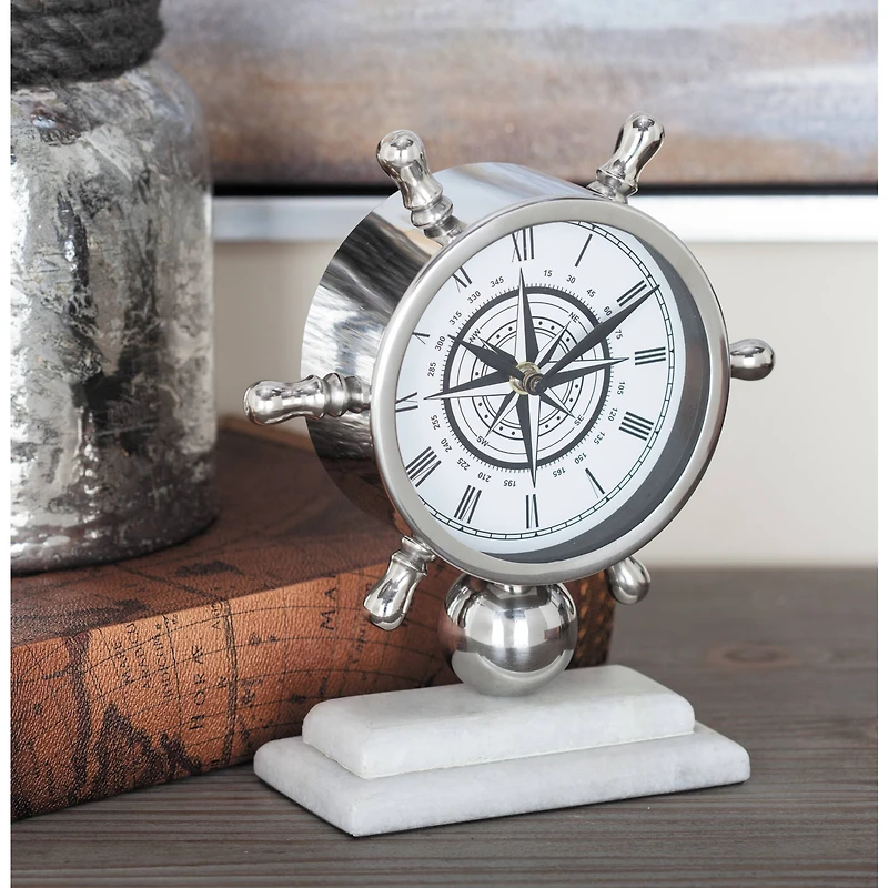 9" Silver Stainless Steel & Ceramic Boat Helm Clock