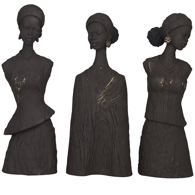 Dark Gray Polystone African Woman Sculpture Set