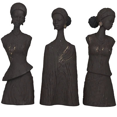 Dark Gray Polystone African Woman Sculpture Set