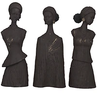Dark Gray Polystone African Woman Sculpture Set
