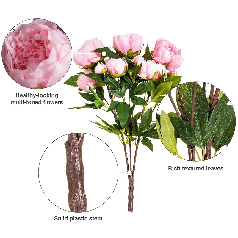 23" Artificial Brush Pink Peony Spray with 6 Flowers