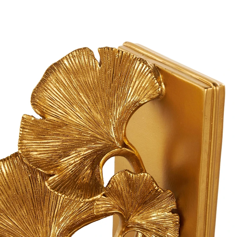 7.5" Gold Polystone Tree Ginkgo Decorative Bookends, 2ct.