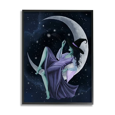 Stupell Industries Witch Relaxing Crescent Moon Framed Giclee Wall Art