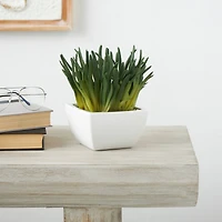 8" Green Foliage Artificial Plant with White Ceramic Pot