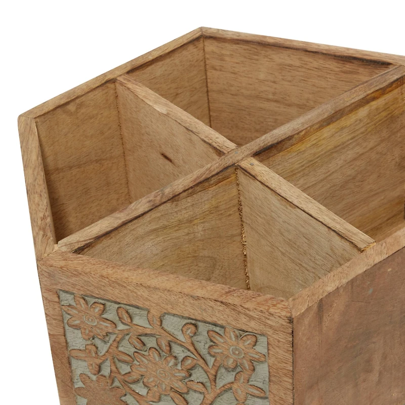 10" Natural Brown Wood Rustic Lazy Susan Caddy