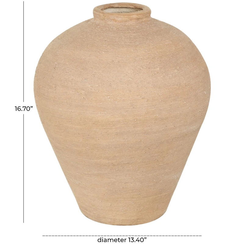 17" Beige Ceramic Wide Textured Vase