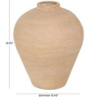 17" Beige Ceramic Wide Textured Vase
