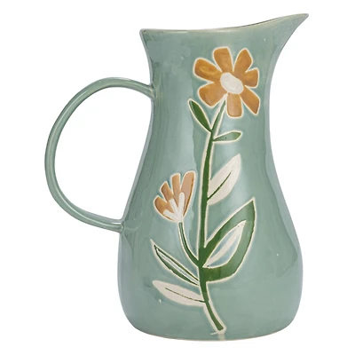 Hello Honey® 10" Hand-Painted Wax Relief Pattern Stoneware Pitcher