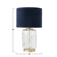 Hello Honey® 25" Clear and Navy Embossed Blown Glass Table Lamp with Velvet Shade
