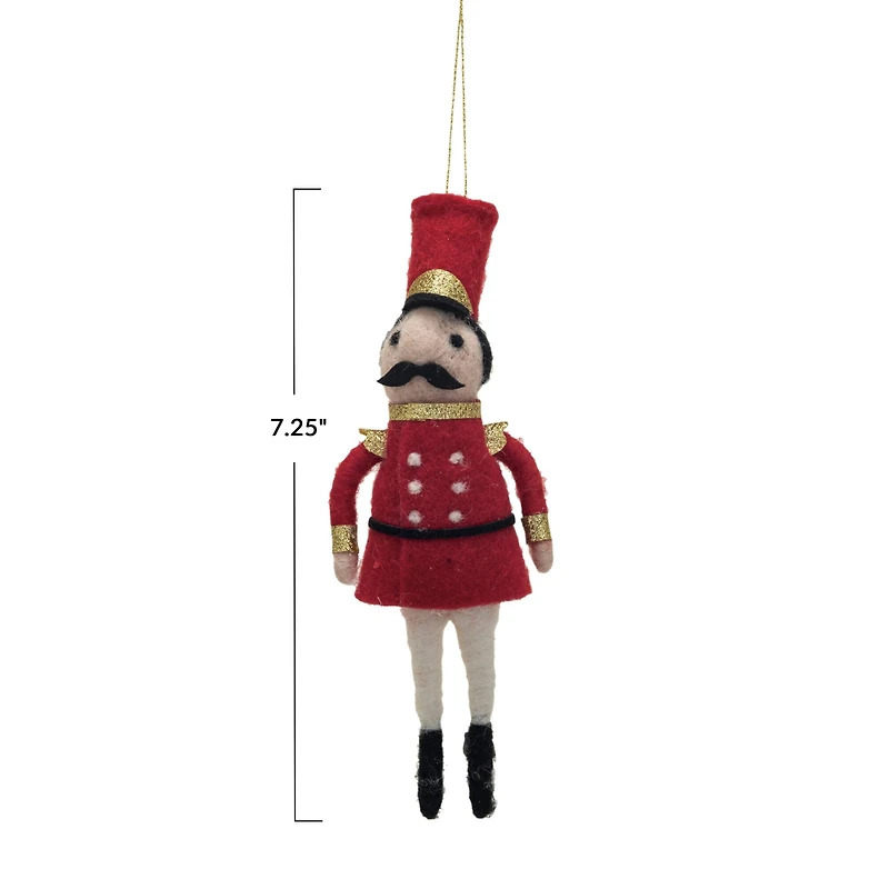 Hello Honey® 7.25" Handmade Wool Felt Soldier Ornament with Glitter
