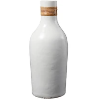 20" White Ceramic Vase with Wrapped Rattan Detailing