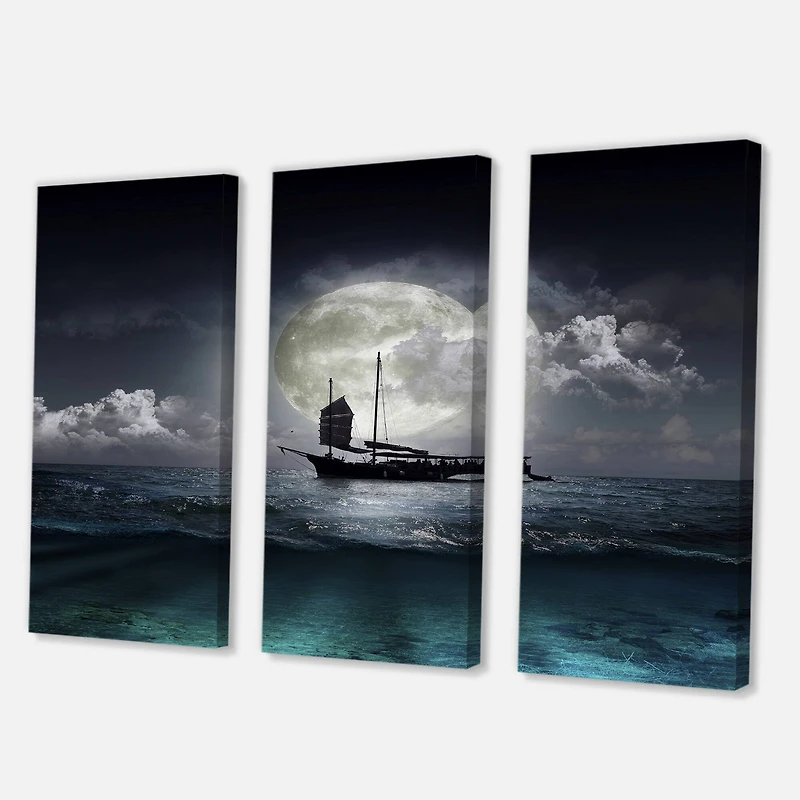 Designart - Fisher Boat On The Lake During Full Moon