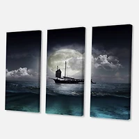 Designart - Fisher Boat On The Lake During Full Moon