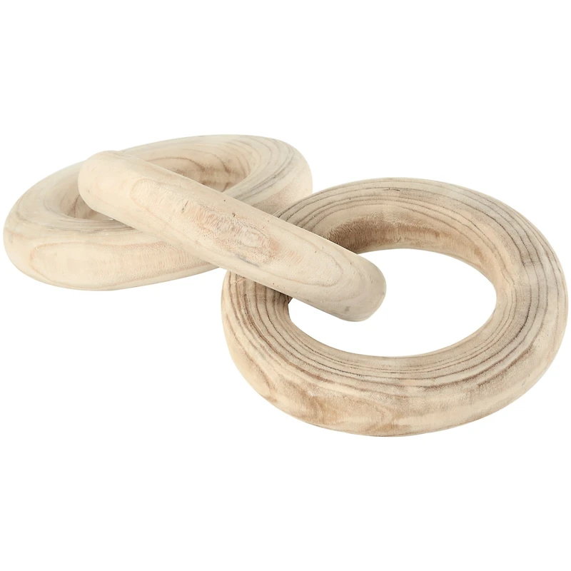20" Cream Wood Chain 3-Link Sculpture with Natural Wood Grain