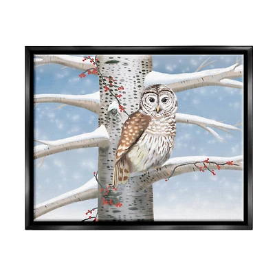 Stupell Industries Snowy Birch Tree Owl Framed Floater Canvas Wall Art