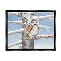 Stupell Industries Snowy Birch Tree Owl Framed Floater Canvas Wall Art