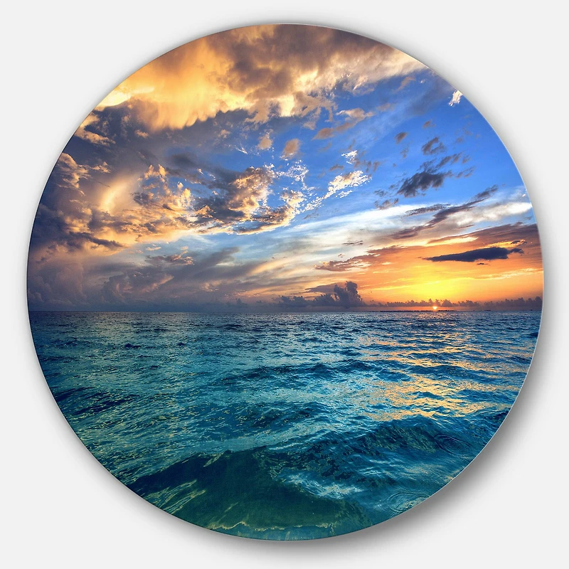 Designart Exotic Tropical Beach at Sunset Seashore Metal Circle Wall Art
