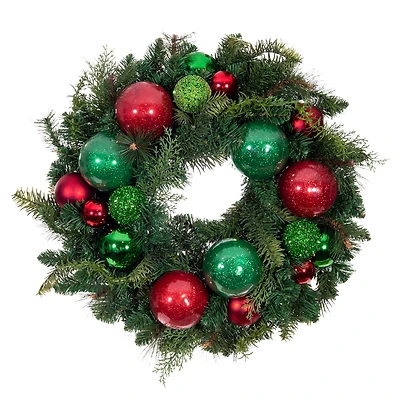 Village Lighting 24" Pre-Lit Christmas Cheer Wreath, Clear LED Lights