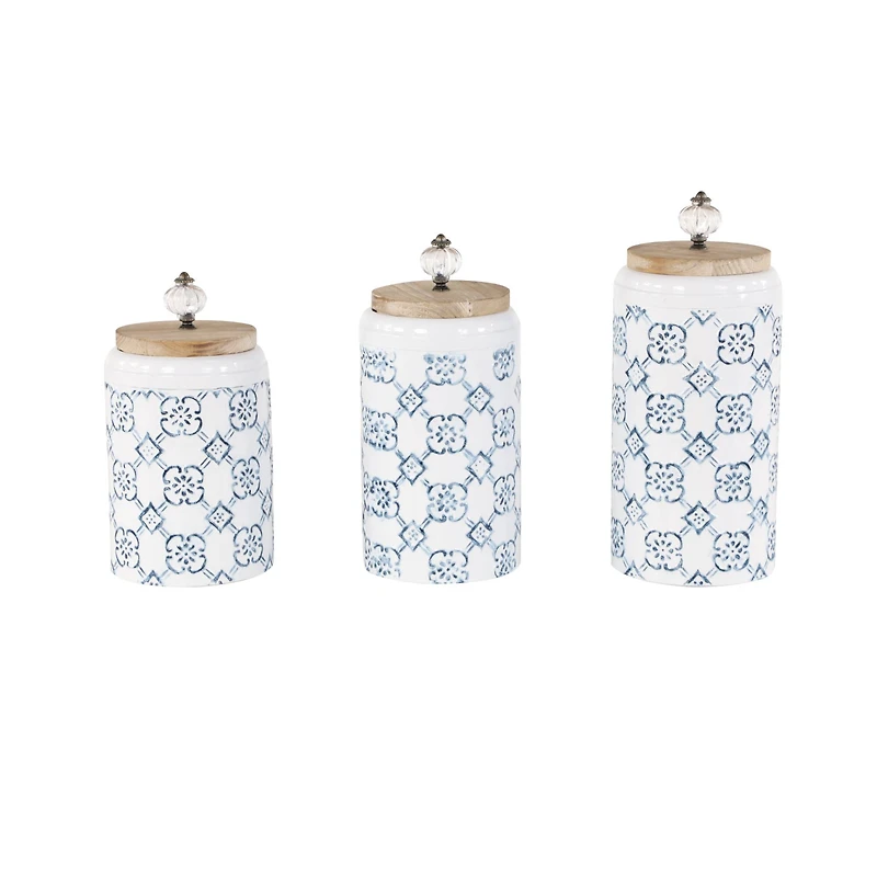 White & Blue Metal Farmhouse Decorative Jar Set