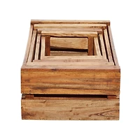 Set of 4 Brown Mahogany Farmhouse Storage Basket, 22" x 15" x 9"