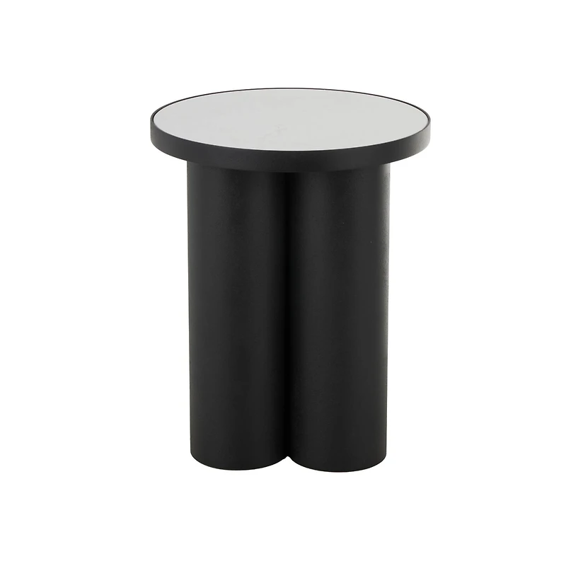 19.75" Black Metal Side End Accent Table with White Marble Tabletop