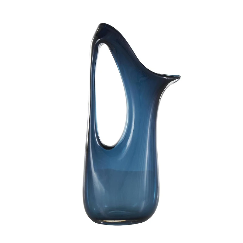 Blue Abstract Glass Vase with Cutout Handle & Elongated Opening
