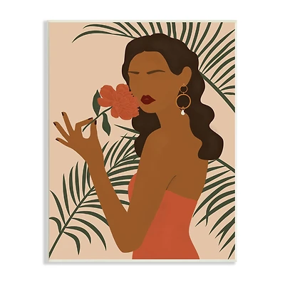 Stupell Industries Woman with Flower over Green Palm Leaves Wall Plaque