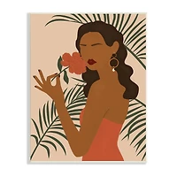 Stupell Industries Woman with Flower over Green Palm Leaves Wall Plaque