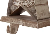 Glitzhome® 8" Marquee LED Christmas Tree & Star Wooden & Metal Stocking Holder Set