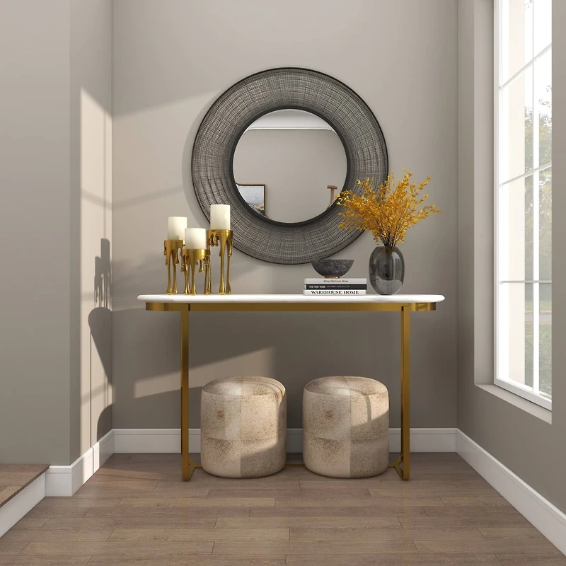 CosmoLiving by Cosmopolitan Gold Aluminum Pillar Candle Holder with Dripping Melting Designed Legs Set