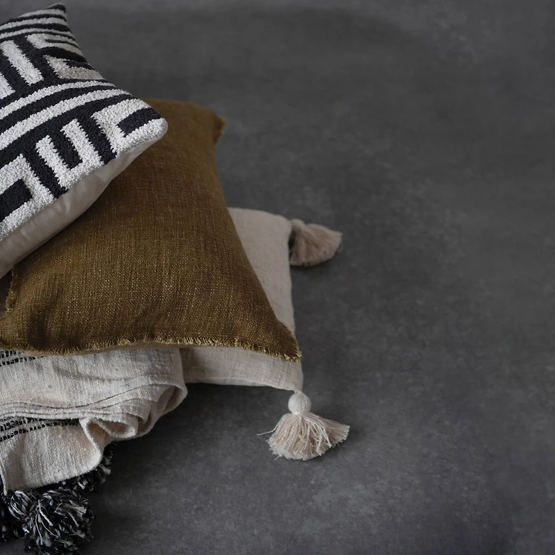 Hello Honey® Cream Lumbar Pillow with Tassels & Variegated Gray Yarns