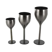 Silver Wine Glass Inspired Metal Planter Set