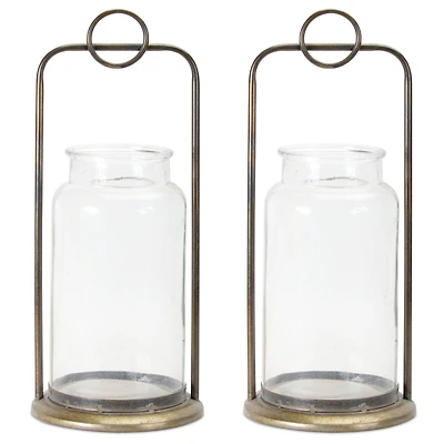 19.5" Iron & Glass Jar Candle Holder Set