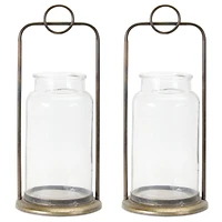 19.5" Iron & Glass Jar Candle Holder Set