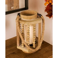 11" Light Brown Recycled Wood Candle Holder Lantern