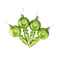 4ct. 7.5" Matte Green Kiwi Retro Reflector Shatterproof Christmas Finial Ornaments