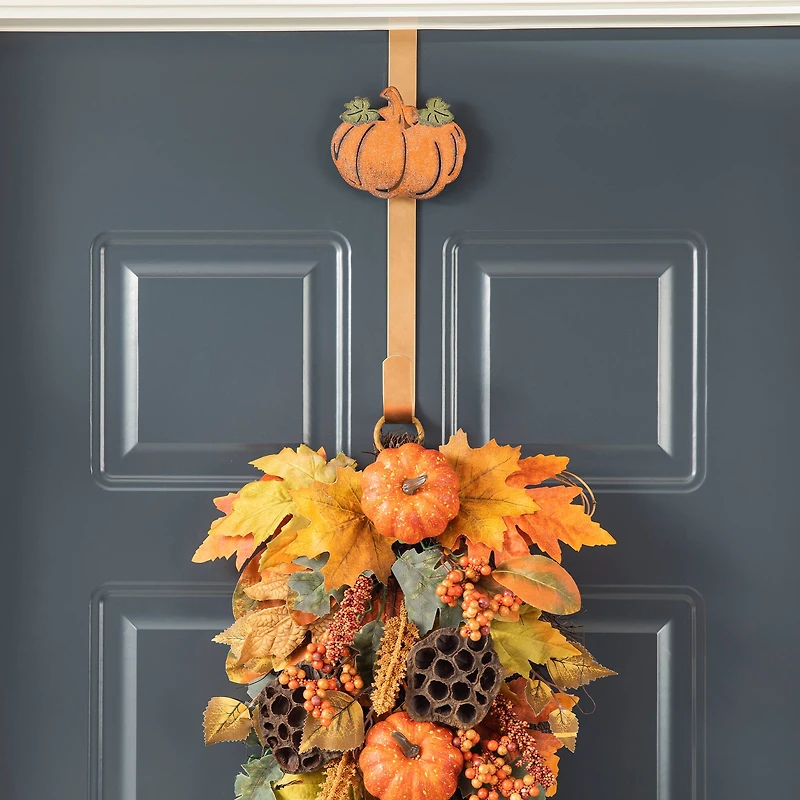 Glitzhome® 14" Fall Metal Acorn, Leaf & Pumpkin Wreath Hanger Set