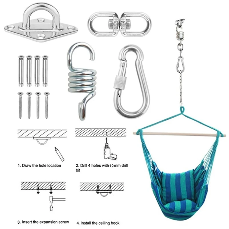 Ceiling Mount Kit for Hanging Chair with Chain & Swivel Hook